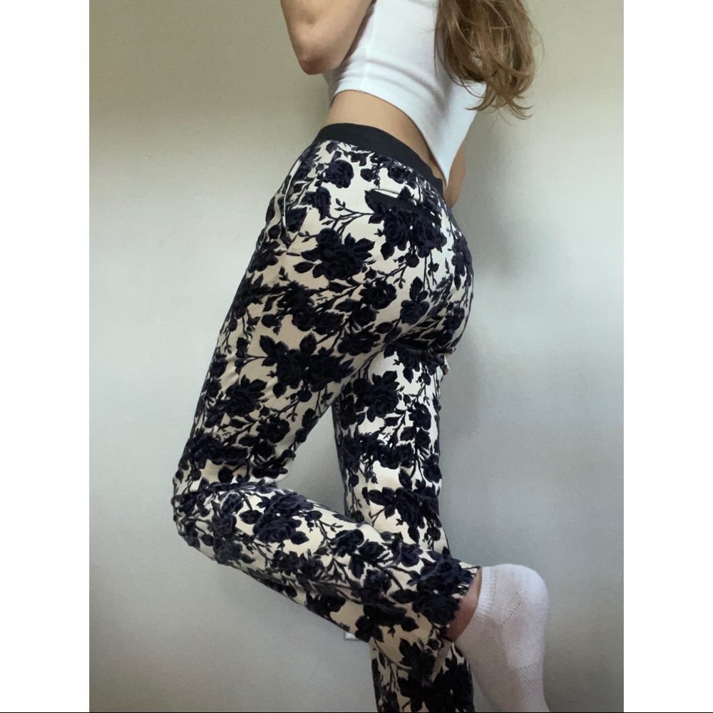 Tory Burch Floral Velvet Straight Leg Pants